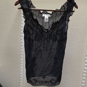 White House Black Market Black Sheer Embroidered Chemise Slip